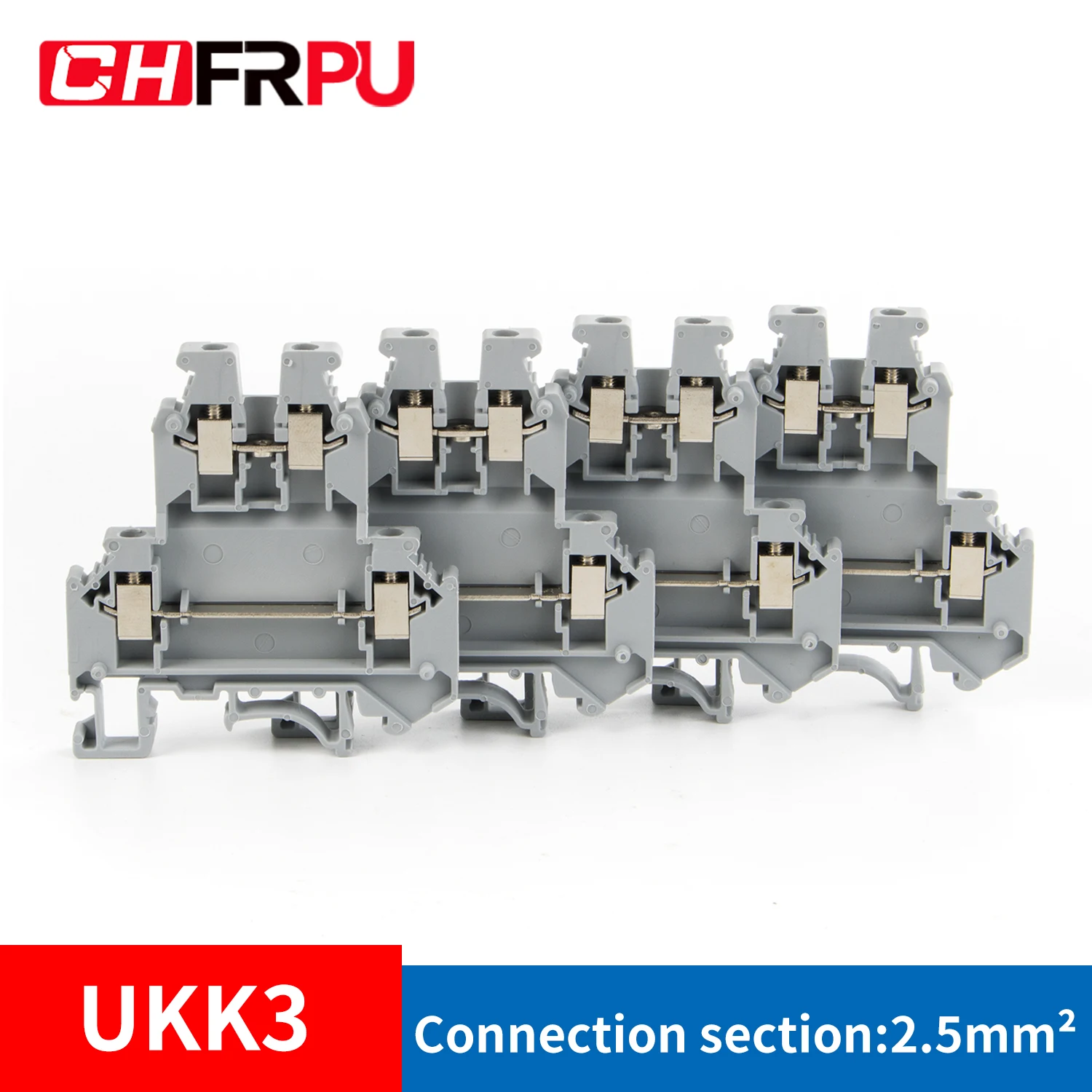 Guide rail type Double layer connection Terminal board copper UKK3 10pcs universal terminals for electric cables 2.5mm 500V 32A