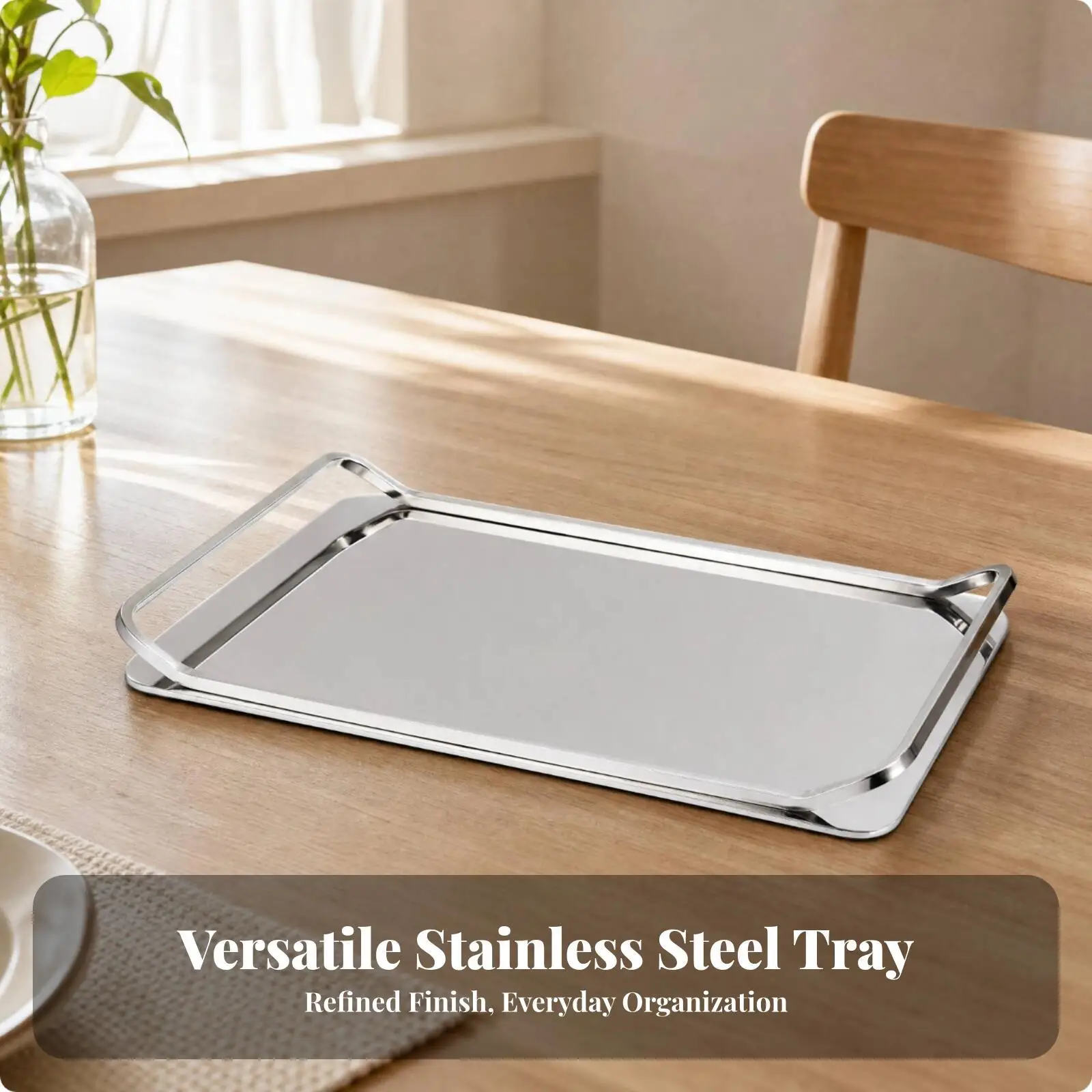 Countertop Organizer Versatile Stainless Steel Serving Tray Sleek