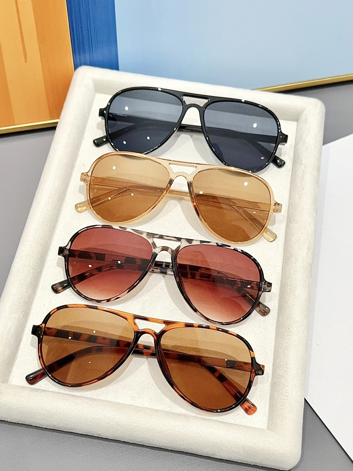 4Pcs Fashionable Oval Combination Glasses Black Glasses Tortoiseshell Glasses Fashionable Casual Basic Easiest for Match Glass