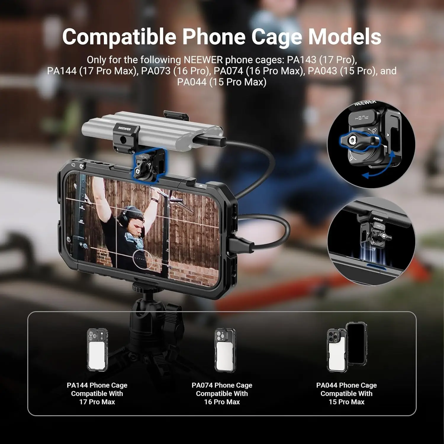 NEEWER Schnellverschluss-SSD-Halterung für Handy-Cages, 2,2"-3" verstellbare SSD-Montageklemme für iPhone 16 17 Pro Max Samsung – Detail 4