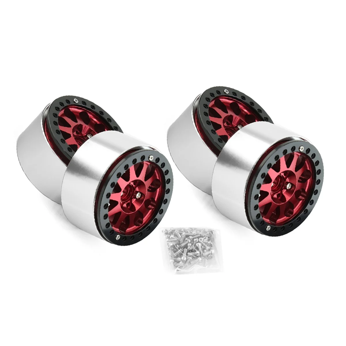 2.2 Inch Beadlock Wheel Rims Heavy Duty Alloy for 1:10 RC Crawler SCX10 TRX-4 4Pcs-Set Red