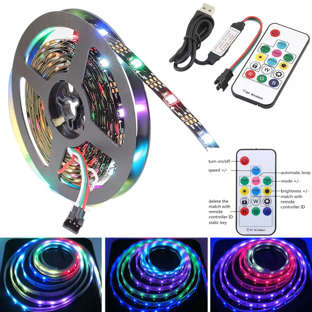 

WS2812B LED Strip Individually Addressable Smart RGB LED Strip Waterproofith and14 Keys RF Wireless Remote Controller Kit DC5V