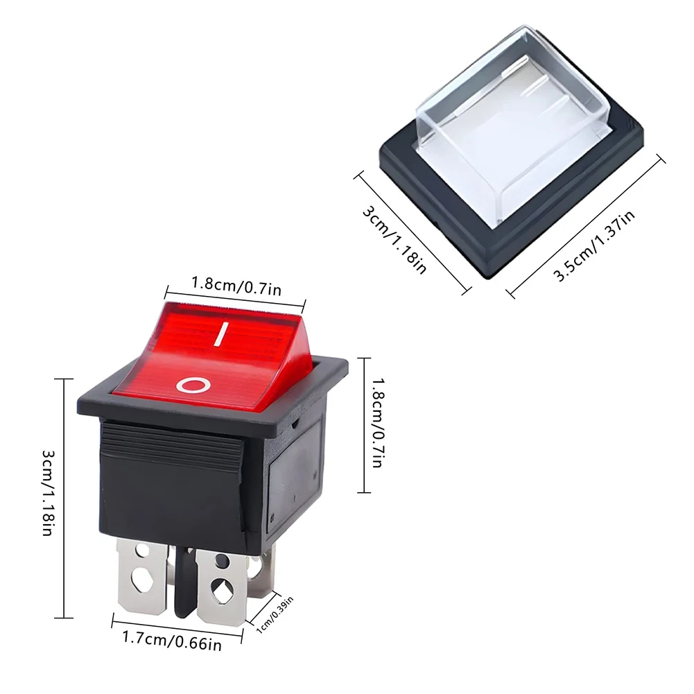 4-Pin Rocker Switch Red Illuminated Switch Light Indicator Moisture Protection Thermoplastic Engineering Materials