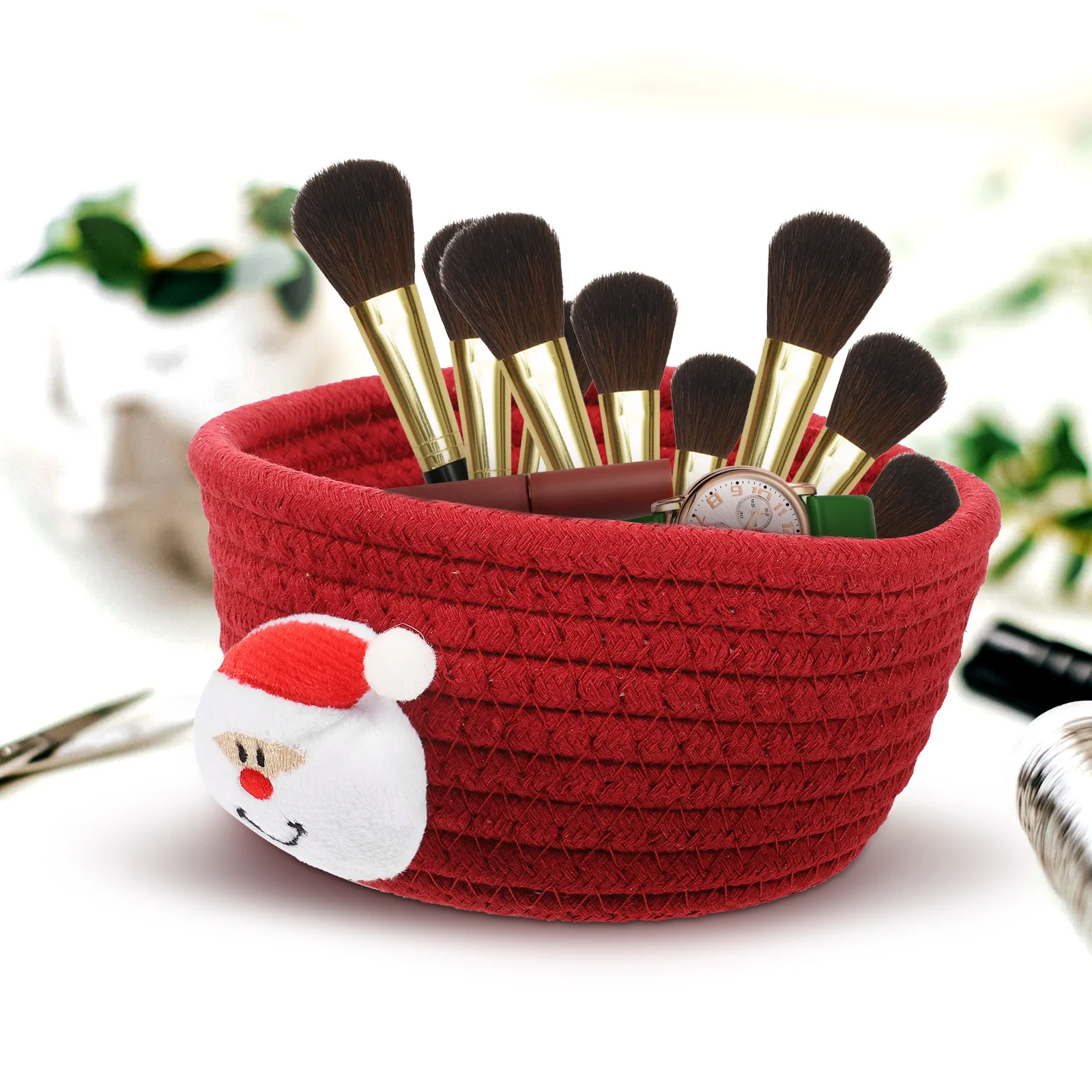

Red Cotton Rope Christmas Basket Woven Storage Organizer Bin for Gifts Sundries Small Storage Box Holiday Decoration