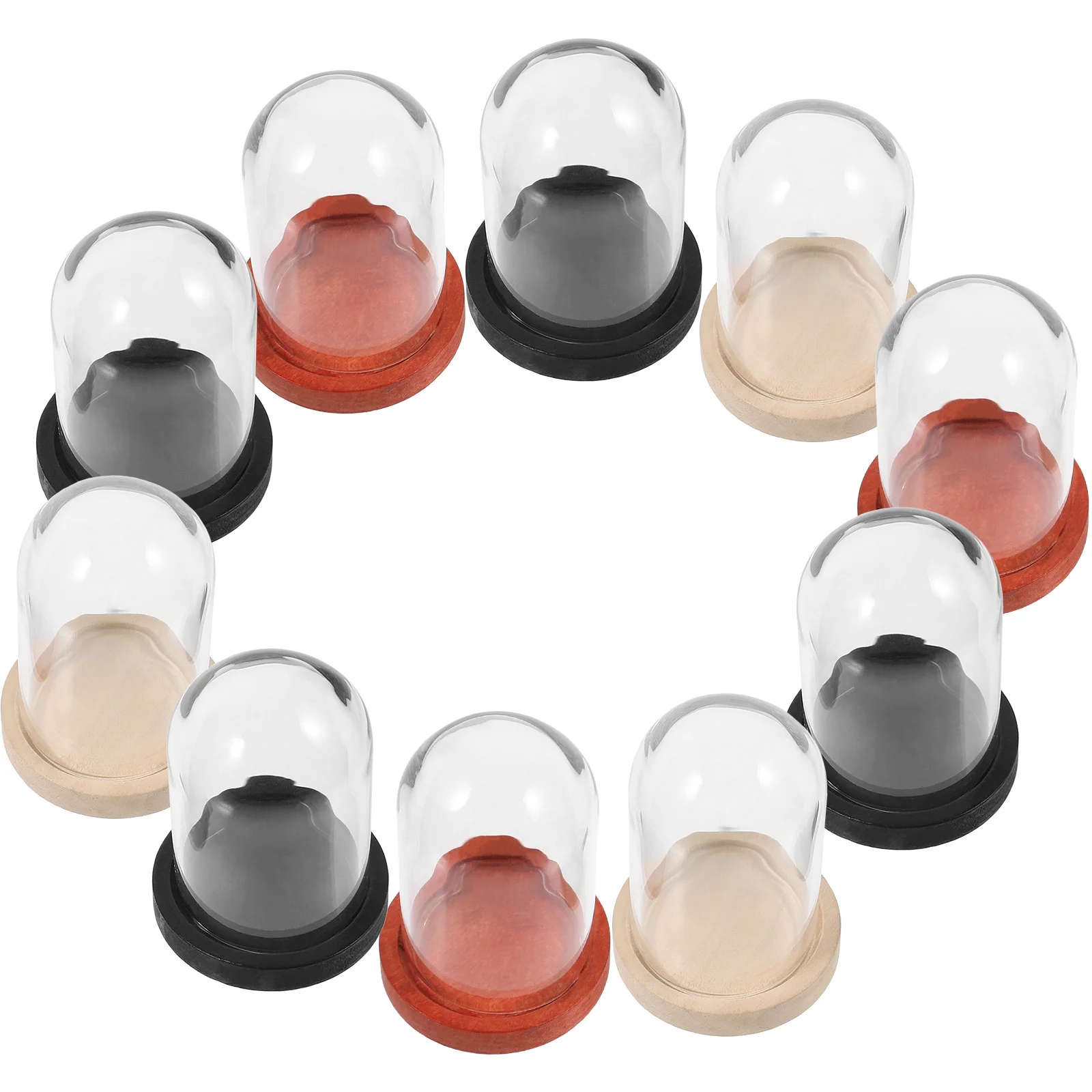 

10 set Mini Eternal Flower Glass Dome Clear Cloche Wood Base Diy Micro Landscape Display Case For Dollhouse Home Decor Stone