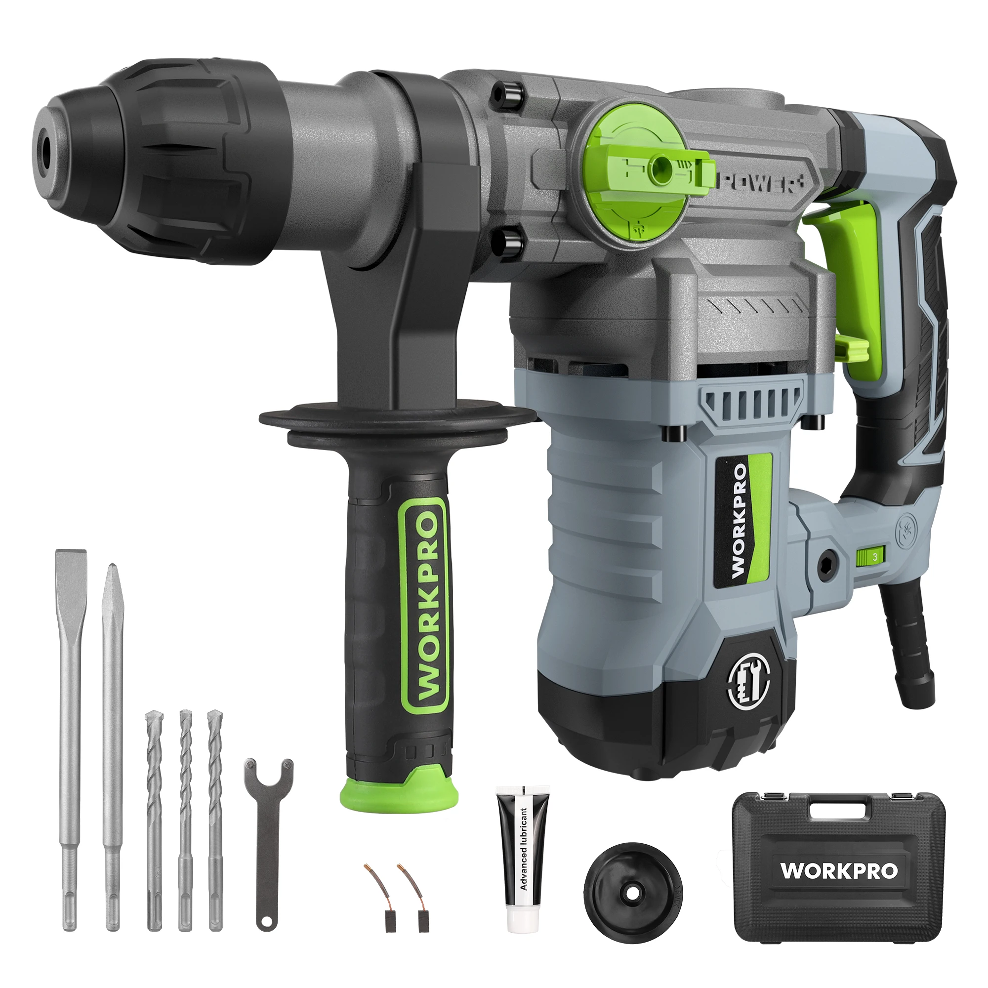 WORKPRO  12.5 AMP Heavy Duty Rotary Hammer Drill for Concrete 32mm MAX, Steel 13mm MAX,Wood 42mm MAX.