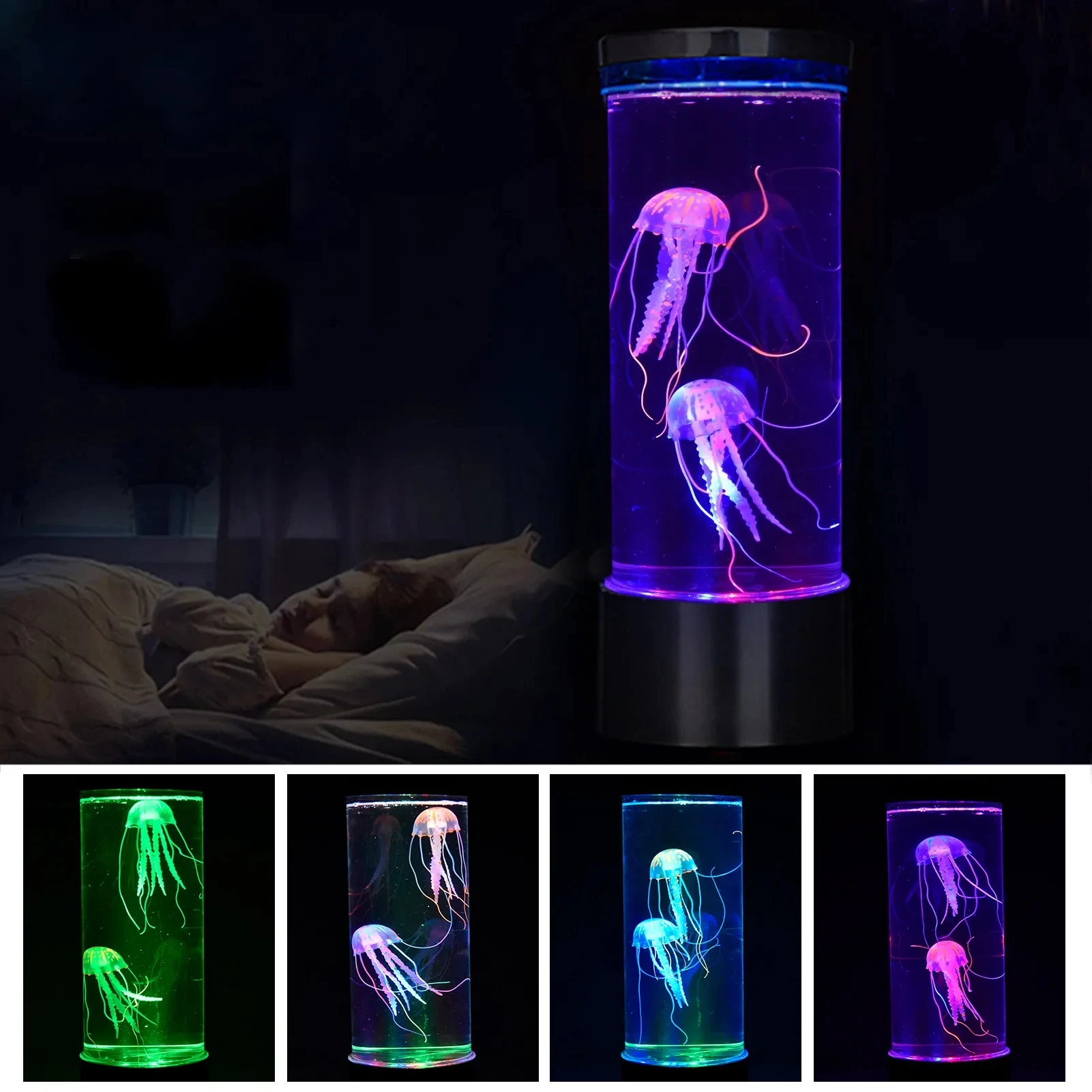 LED Color-Changing Jellyfish Lava Lamp Mini Aquarium Simulation Jellyfish Decorative Lamp USB Acrylic Night Light Best Gifts