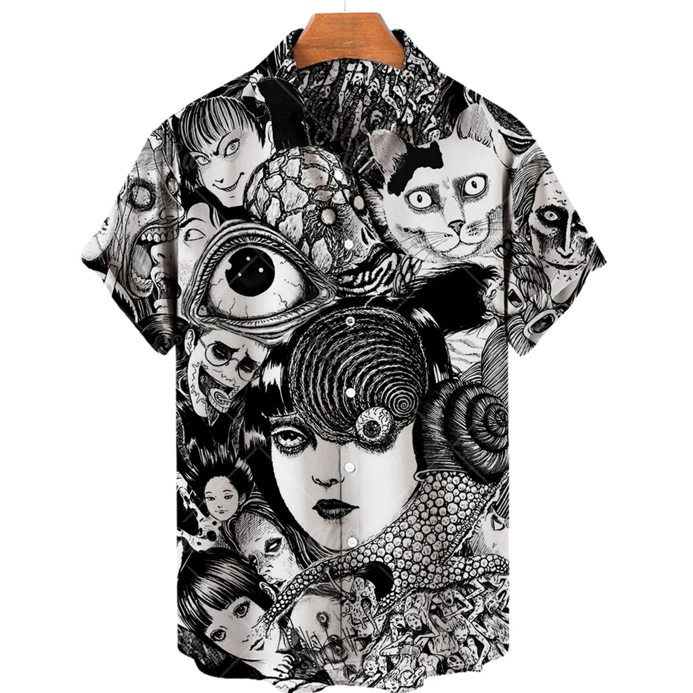 Men\'s Shirt 3D Printed Horror Pattern Tops 2024 Summer New Hawaiian Fashion Designer Men\'s Horror Shirts Movie Print Tops