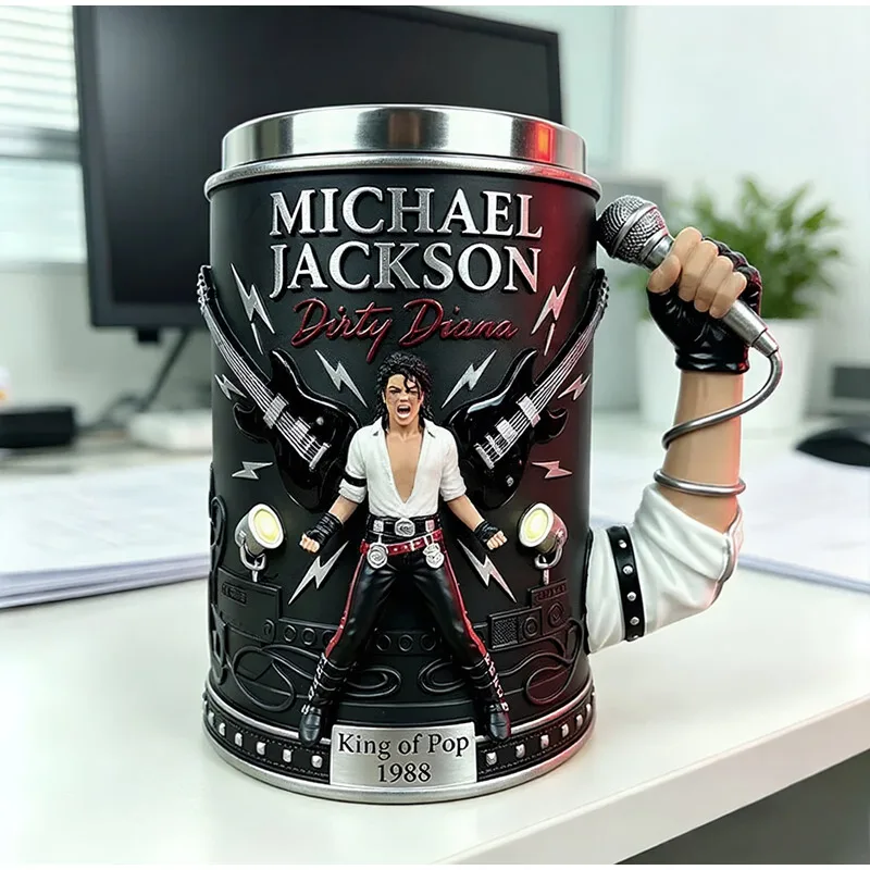 Michael Jackson King of Pop 3D Resin Mug Multi-Style Collectible Cup Stainless Steel Liner Collectible Coffee Cup for MJ Fans view 2
