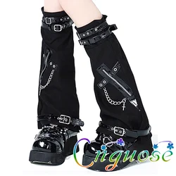 2024 Womens Y2K JK Japanese Cute Kawaii Iron Chain Stripe Splice  Rock Punk Style Leg Socks lolita Rock girl legging Knee cover