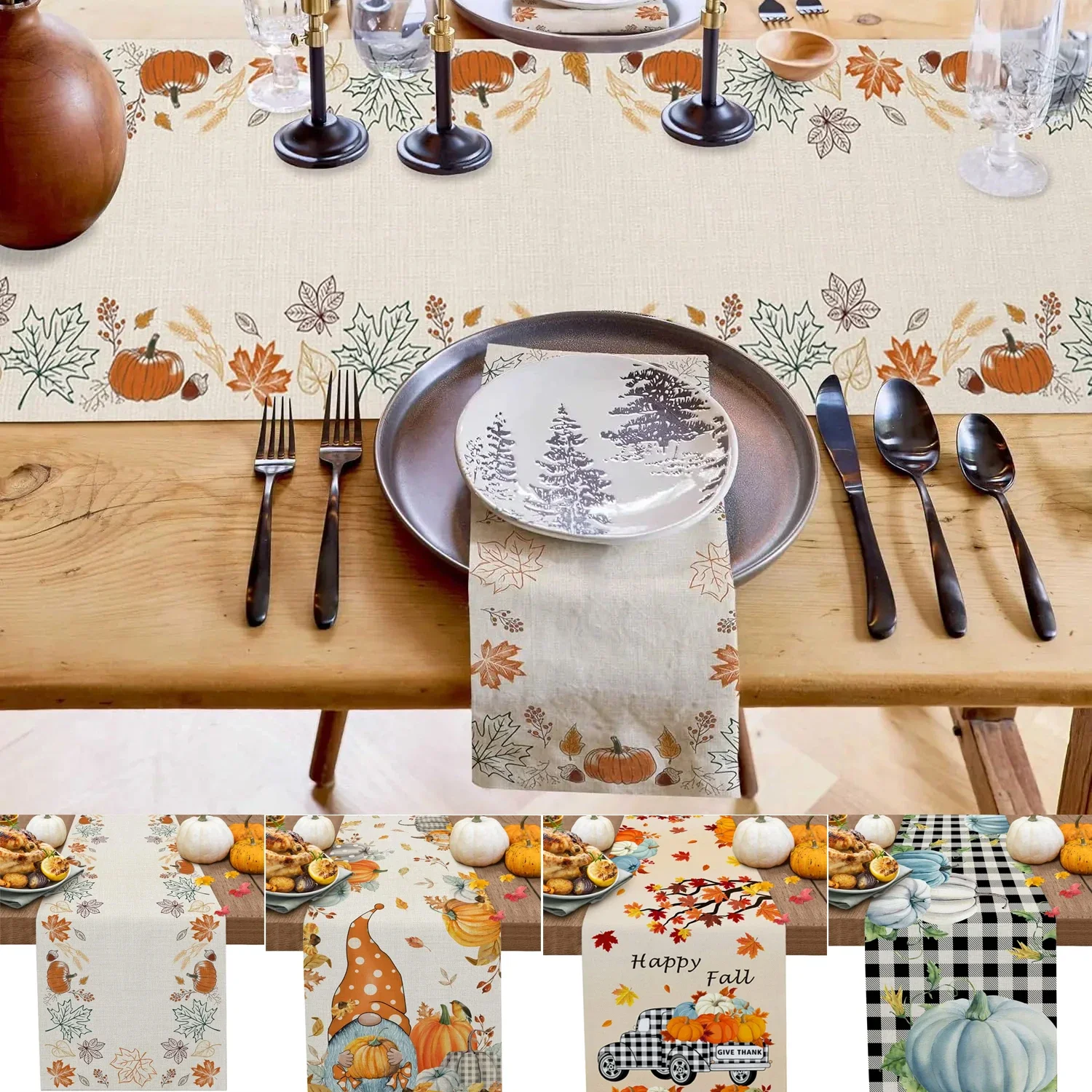 

1 PC Thanksgiving Autumn Pumpkin Dining Table Runner Christmas Wedding Decoration Durable Dining Table Runners Party Supplies