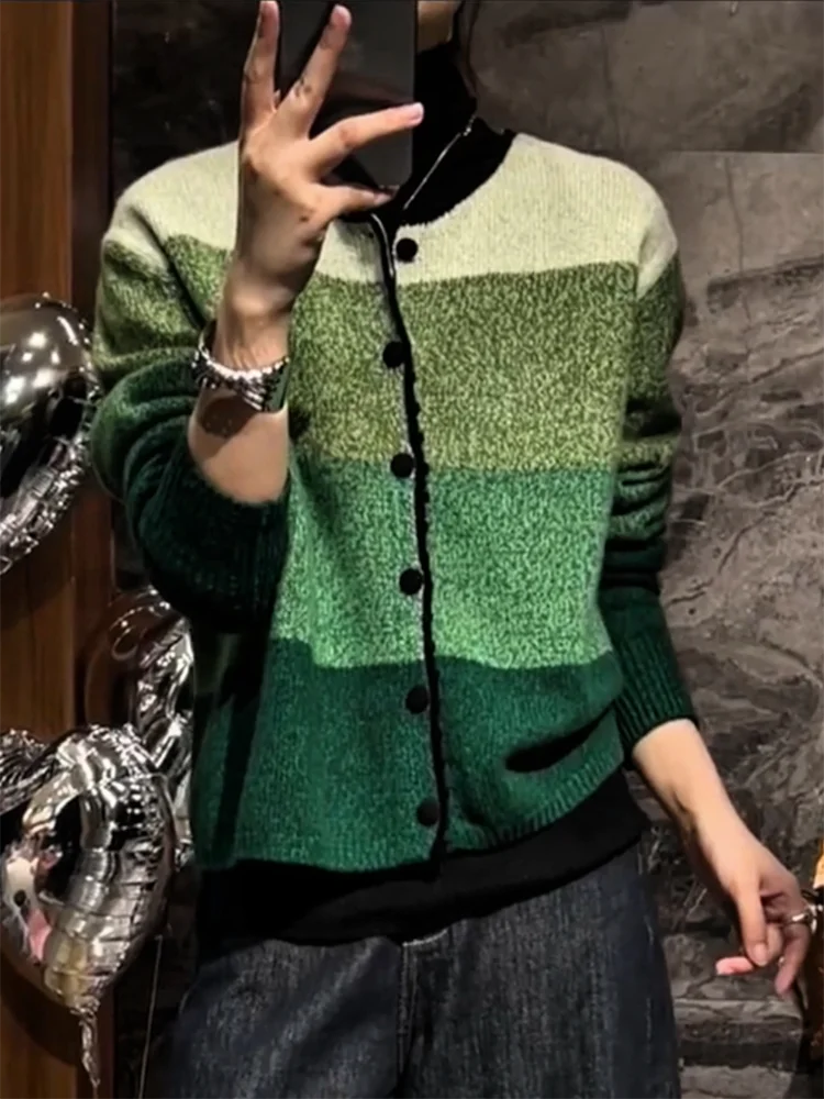 

Корейский элитный вязаный кардиган в стиле колор-блок, осенне-зимняя новинка, модный, больших размеров, стройнящий, омолаживающий топ