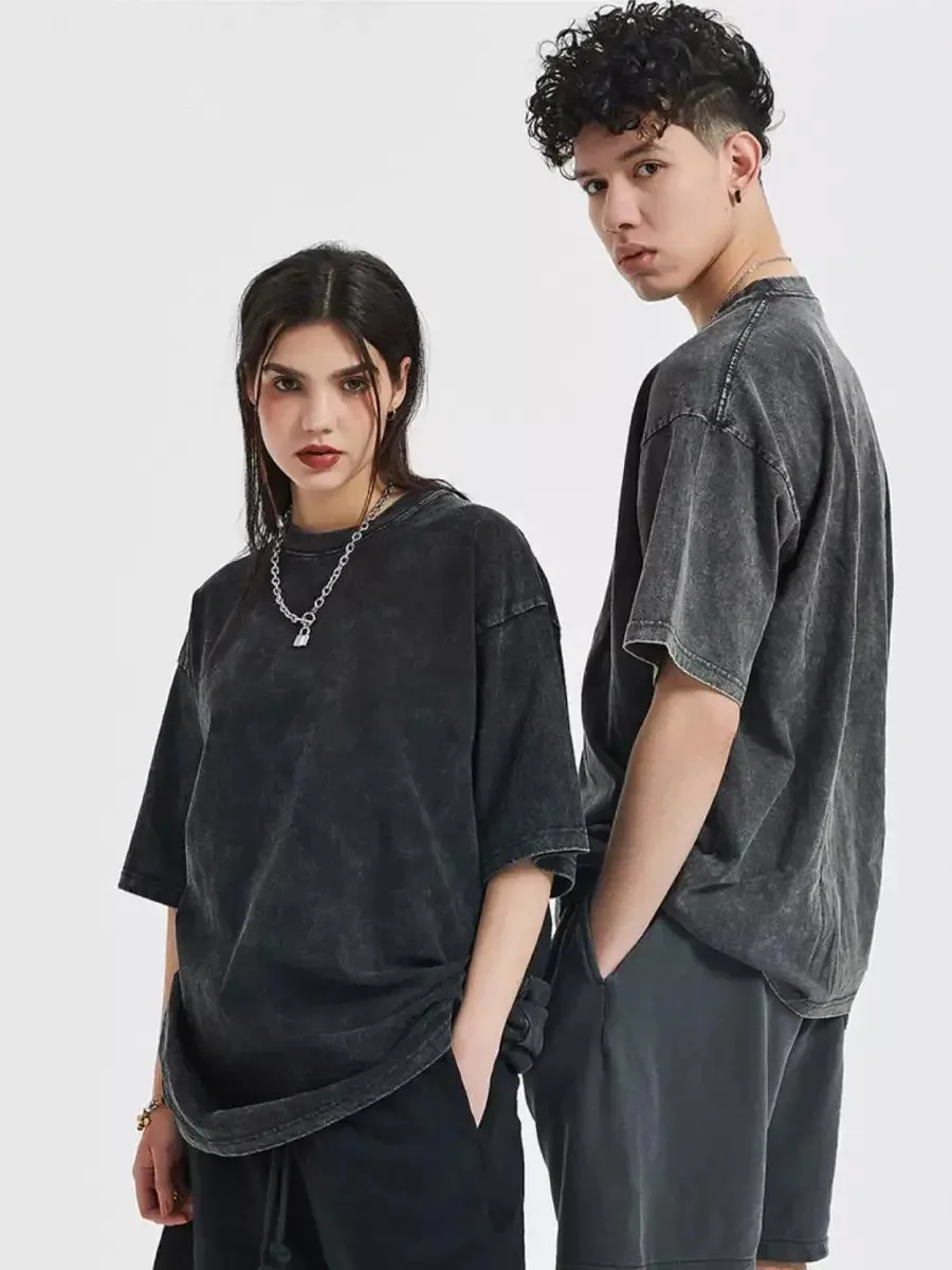 غسلها خمر تي شيرت الشارع الهيب هوب ريترو الشرير تي شيرت المرأة Harajuku عادية القطن قصير الأكمام حمض غسل بلايز #4