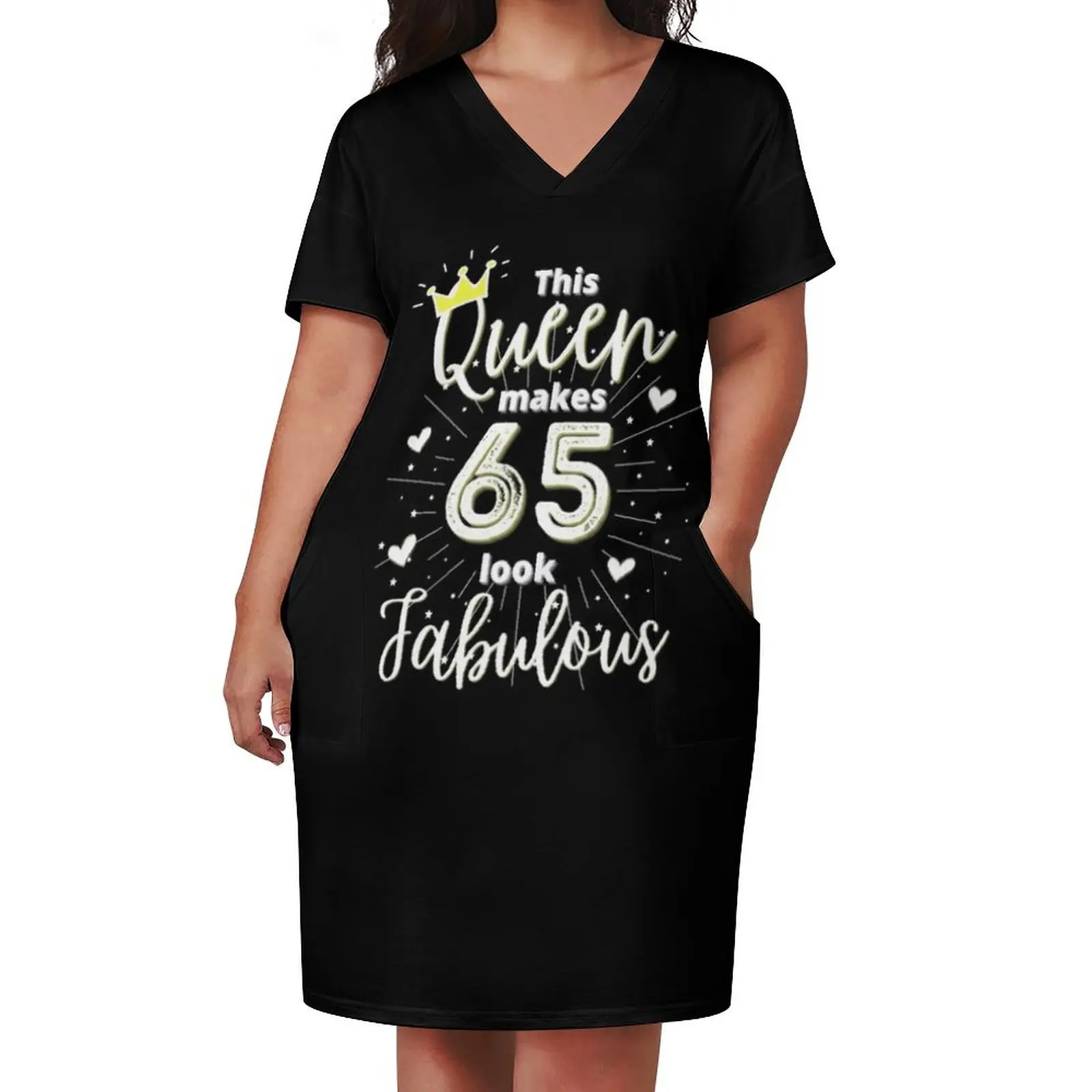 Queens Are Born-This Queen Makes 65 Look Fabulous-Happy Birthday-65th Birthday-Queens are born in July Loose Pocket Dress