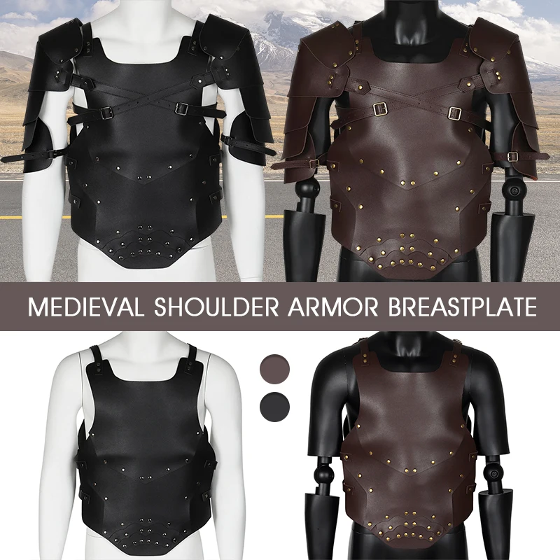 

Medieval Viking Knight Pirate Costume Gladiator Shoulder Armor Larp Cosplay Outfit Pauldrons Steampunk PU Leather Vest Armour