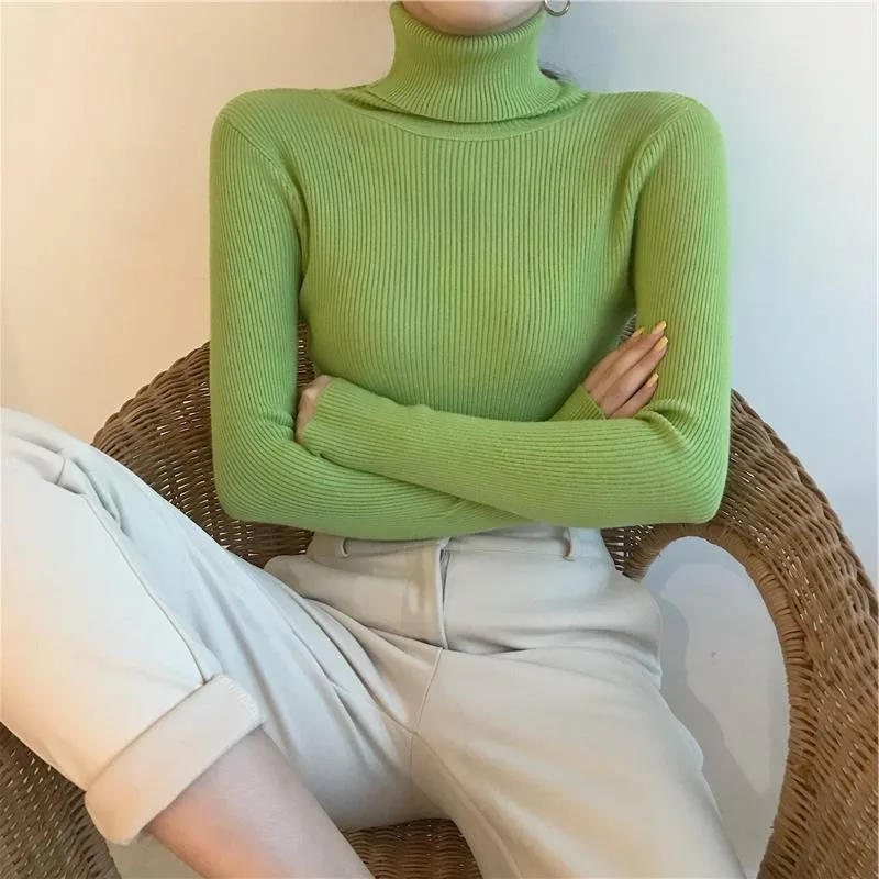 

Winter Sweater Women Japan and Korea Solid Color Simple Basic Models Slim Versatile Turtleneck Pullover Knit Sweater Jumper Tops