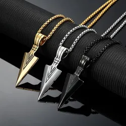 Men Design Matte Black Long Necklace with Arrow Pendant Jewelry Chain Hip Hop Punk Rock Christmas Halloween Gift For Men Women