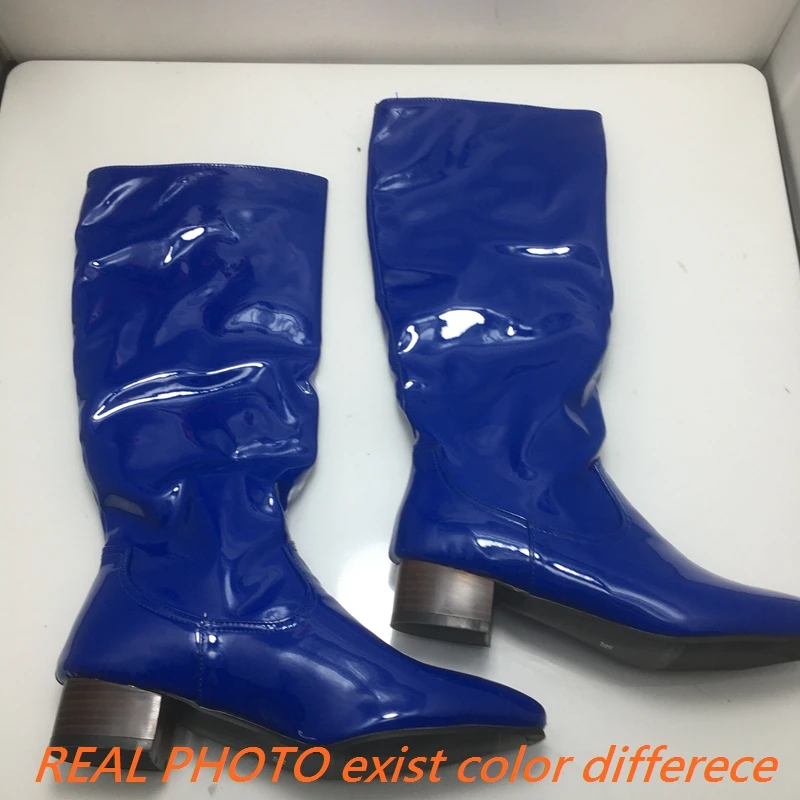 Girseaby أحذية الموضة النسائية السلس أحذية عالية في الركبة S2737 أشار تو كعب مكتنز الانزلاق على حجم كبير 40-43 أزرق أصفر أخضر أحمر