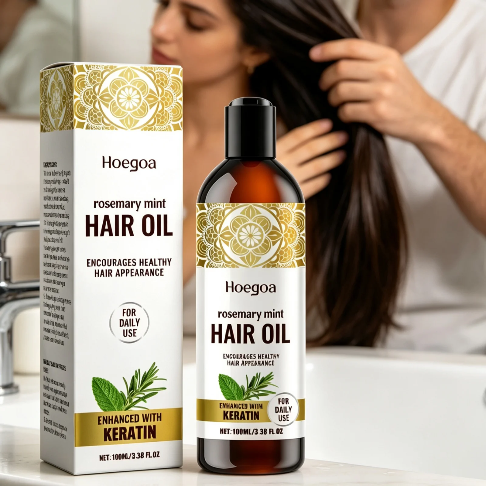 Hoegoa Rosemary Mint Hair Oil Long Lasting Moisturizing Repair Damaged Hair Restore Brightness Anti Frizz Gentle Hair Care Oil
