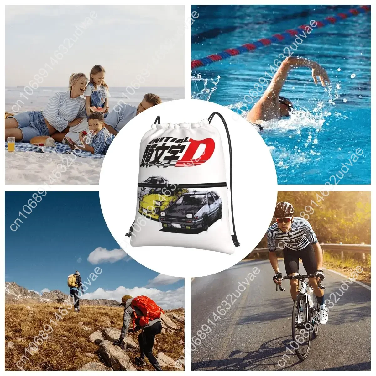 Initial D Neon Ae86 Portable Backpacks Drawstring Bag Drawstring Bundle Pocket Shoes Bags For Travel Sport Man Woman