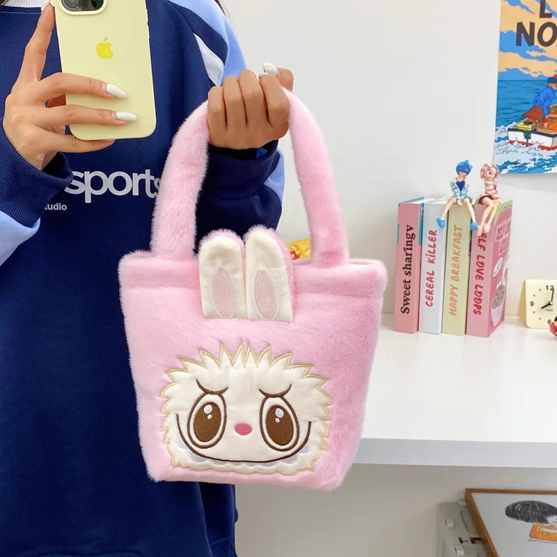 Monster Labubu Plush Hand Bag Kawaii Portable Makeup Bag Purse Wallet For Women Girls Mochila Infantil Menina Lady Travel Bag