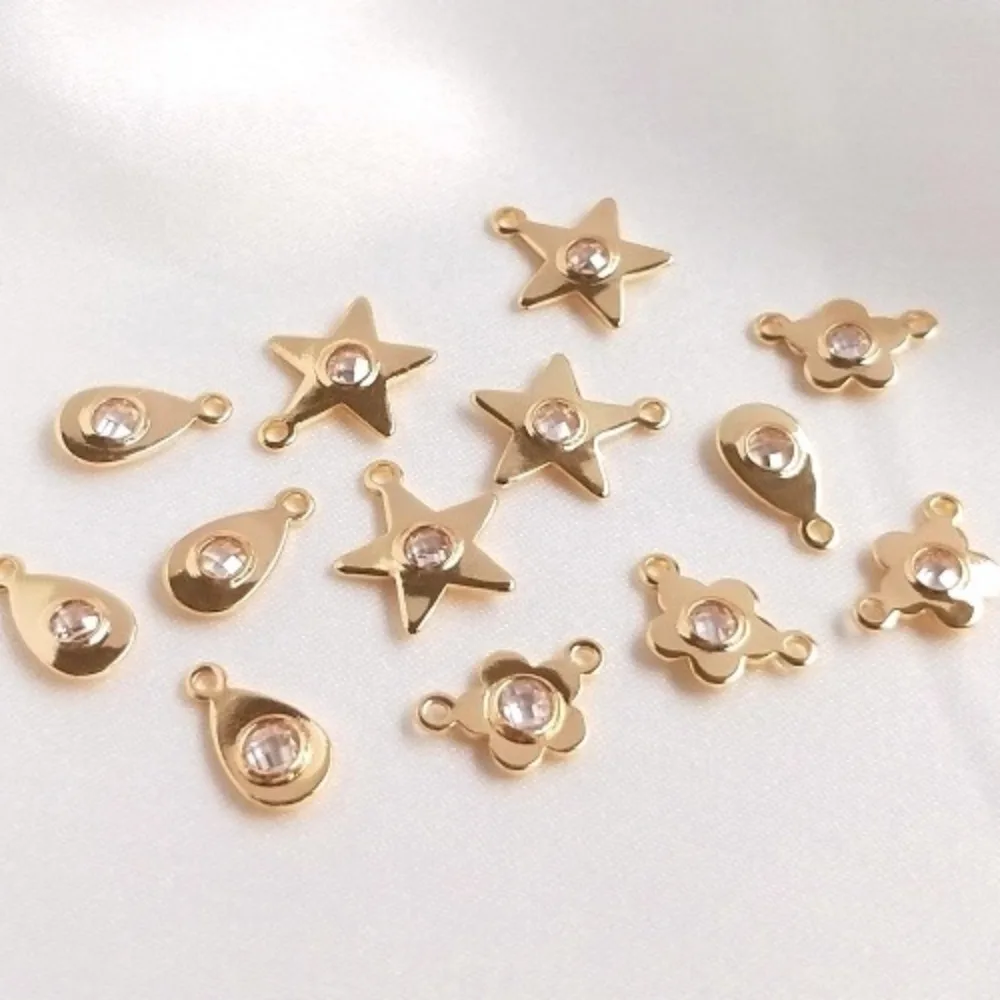 

1 шт. медные подвески 14 К золотого цвета, пентаграмма, двойной подвесной маленький цветок, капля воды, циркониевый кулон, сделай сам, ювелирные изделия, подвесные уши