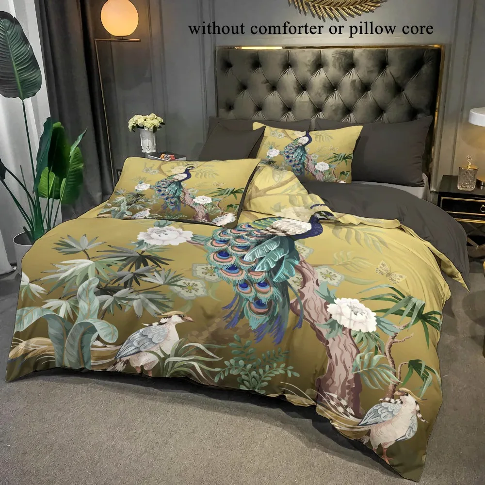 2pcs/3pcs Duvet Cover Set (1 Duvet Cover + 1pc/2pcs Pillowcase, Without Core), 3D Elegant and Gorgeous Retro Peacock Flowers