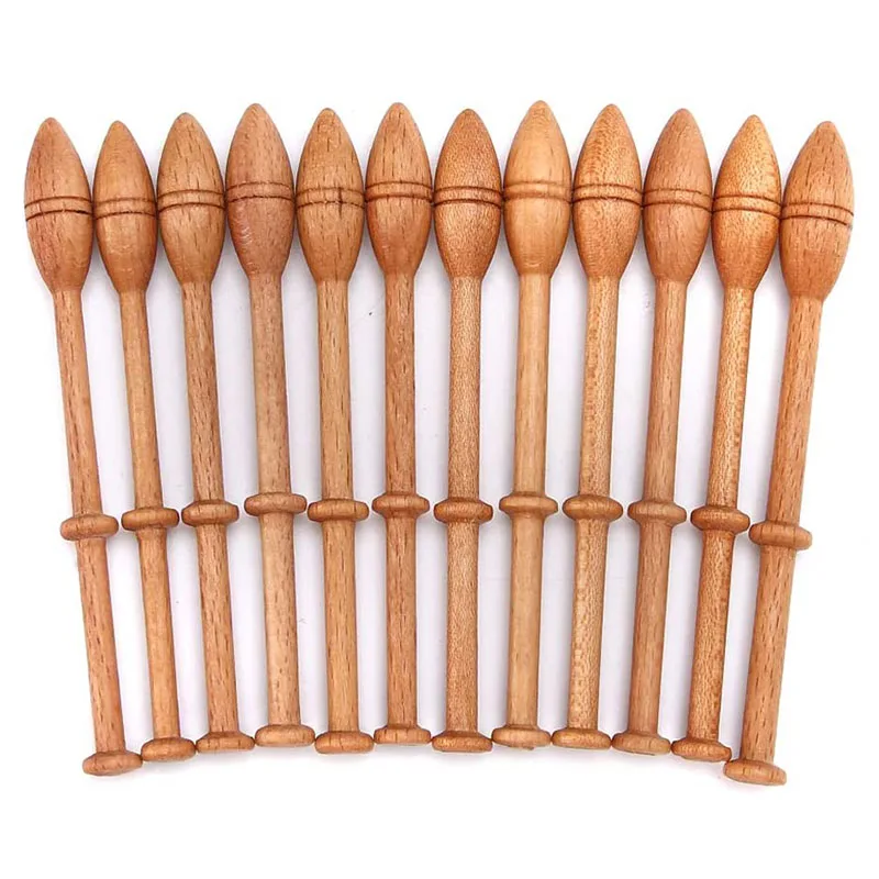 12Pcs Bobbin Lace Kit Craft Knitting Needle Weaving Tool Wooden Craft Turned Wood Weaving Tools for Lace Making