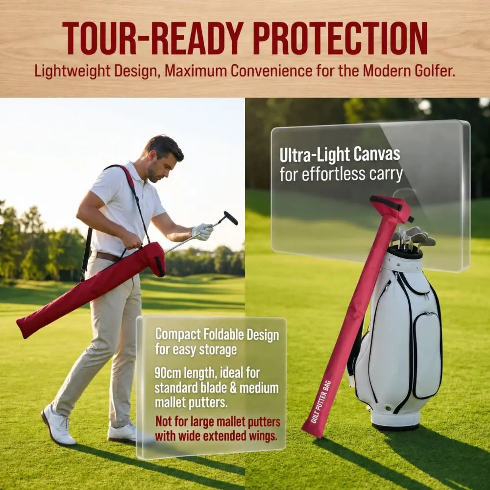 Canvas Material Golf Putter Bag Lightweight Foldable Golf Club Bag Zipper Closure Easy Clean Putter Cover