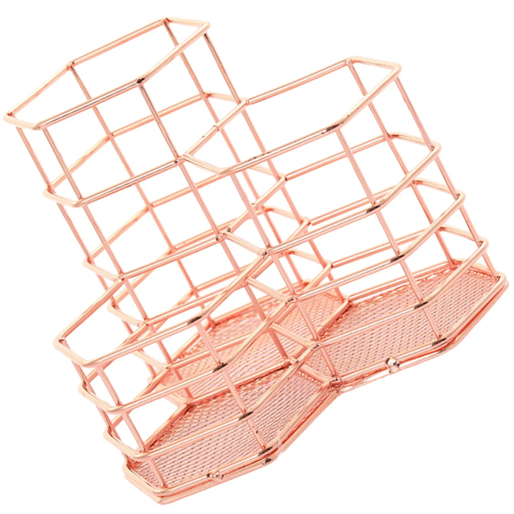 

Rose Gold Iron Pen Holder Desktop Geometric Stationery Organizer Storage Container for Home Office Table