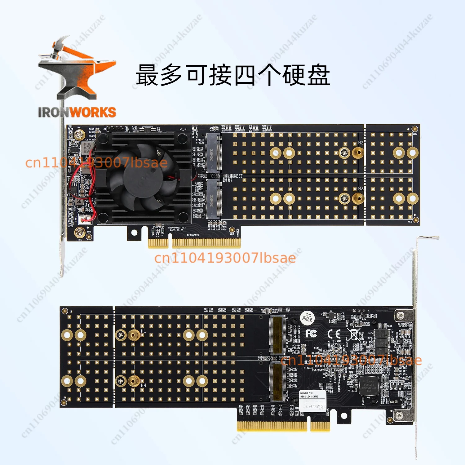 Split-Free 4-Disk M.2 PCIe Expansion Card - PLX8747 Chip, for Flying Bull, Full/Half Height