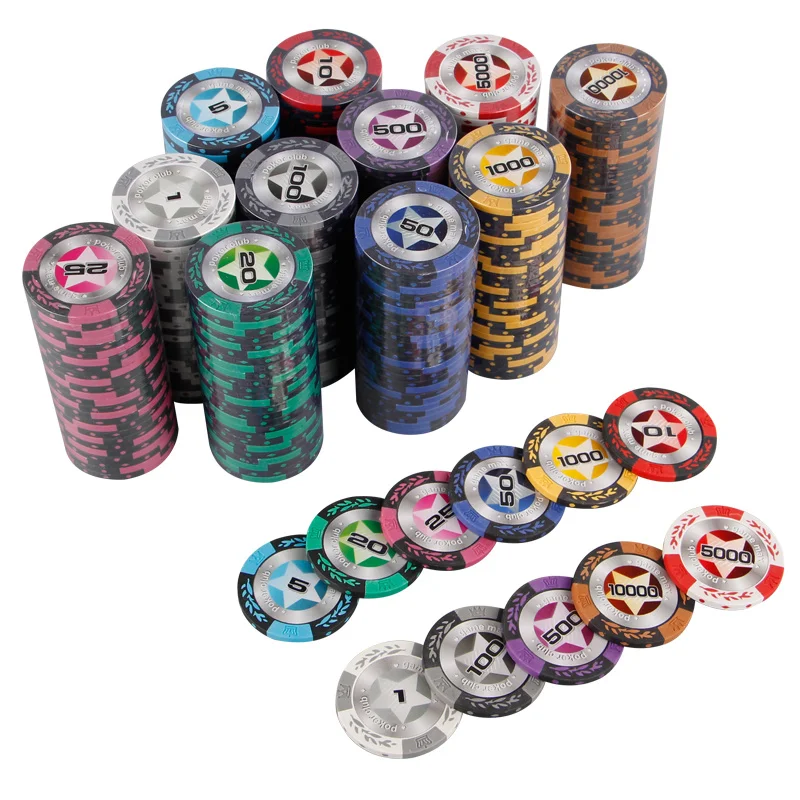 5 uds/lote de fichas de arcilla pentagrama Texas Poker Texas Casino Poker Baccarat juego de fichas de póquer de lujo accesorios tipo tablero de ajedrez