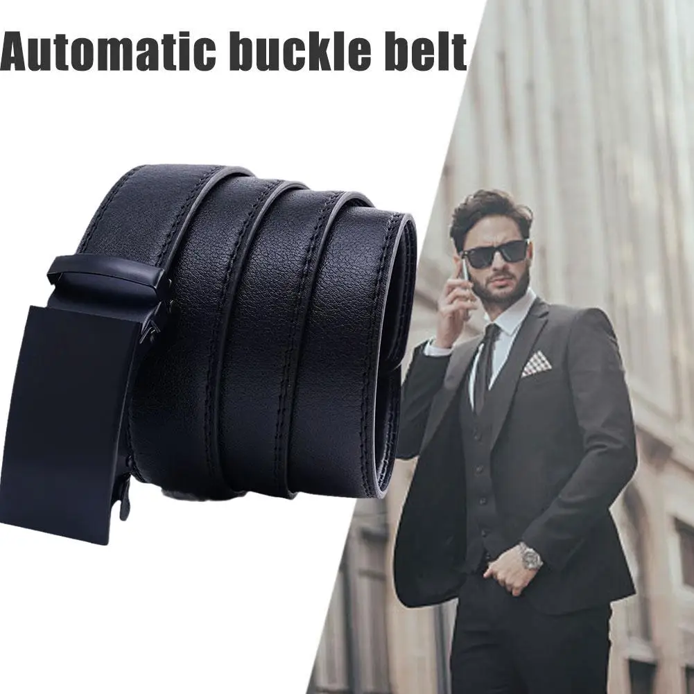 124 Cm Men Automatic Buckle Belt Black Slide Buckle Easy To Remove Stylish Wear Comfortable Gift For Boyfriend Birthday Gif O4E8