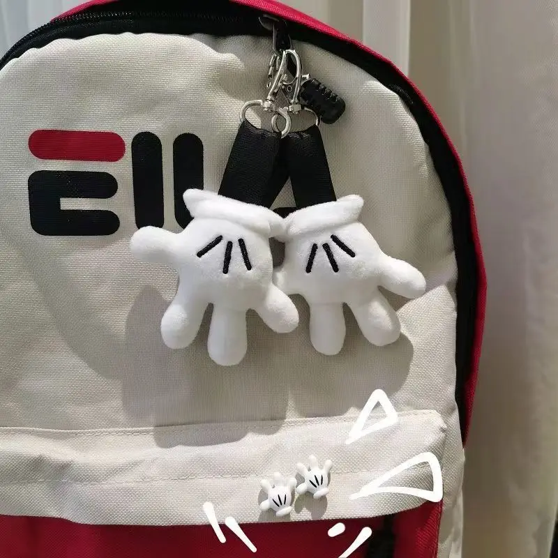 Porte-clés en peluche de souris classique, breloque gant blanc, dessin animé rétro, décoration, mignon sac à dos, Clip, cadeau original de collection pour les Fans