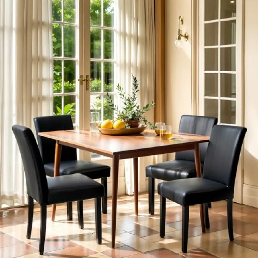 

Dining Chairs Set of 4 Faux Leather Dining Room Chairs Upholstered Parsons Chairs for Kitchen with Sturdy Wood Legs Black Only