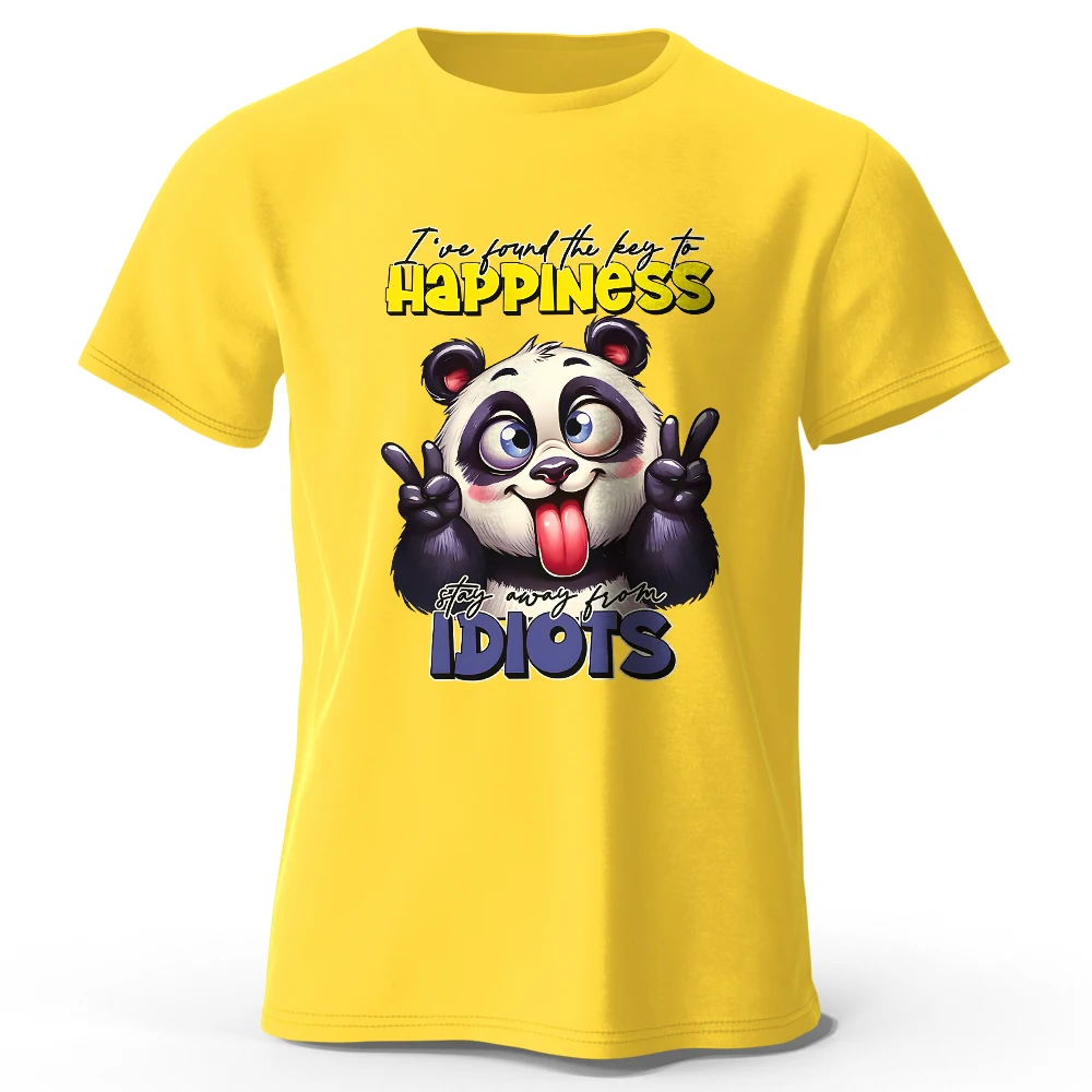 Verspieltes T-Shirt aus 100 % Baumwolle mit Cartoon-Panda-Aufdruck, weiches und atmungsaktives Rundhals-Kurzarm-T-Shirt, süßer und lustiger Unisex-Stil