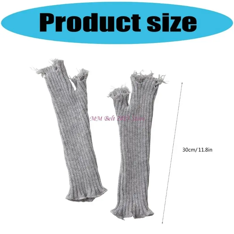 49ME قفازات محبوكة ممزقة سلسلة داكنة للجنسين قفازات متعثرة مع ألياف أكريليك ناعمة لأزياء الشارع الشهير والإكسسوارات