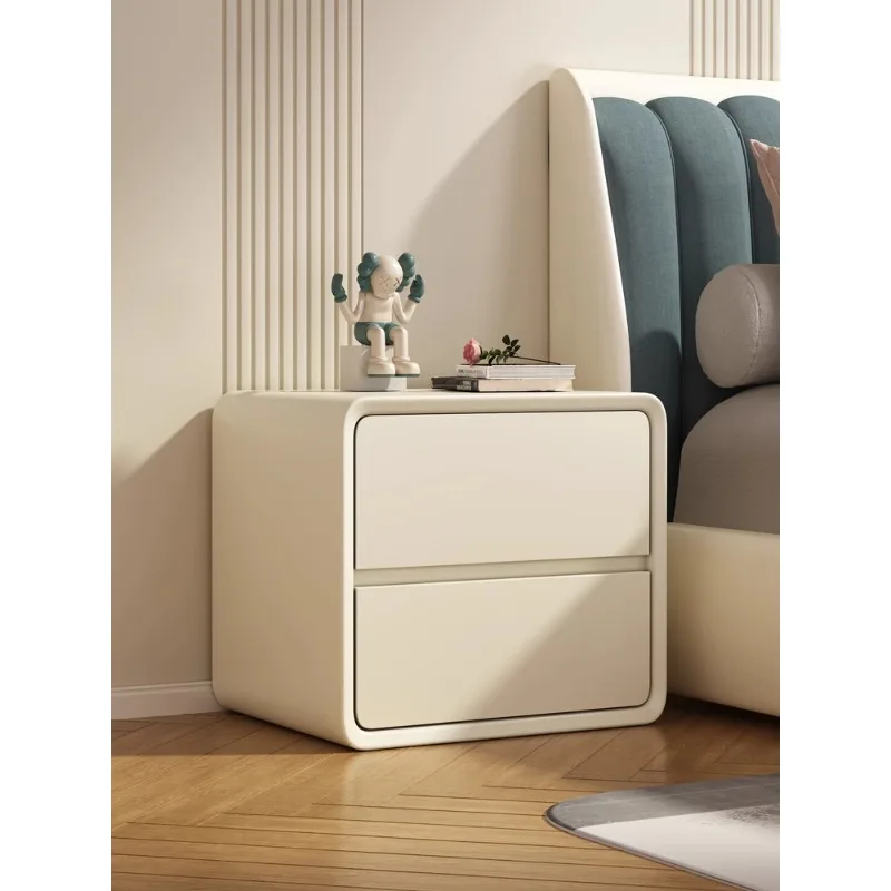 Installation-free, solid wood bedside table, simple modern household bedroom bedside table, white cream wind small locker