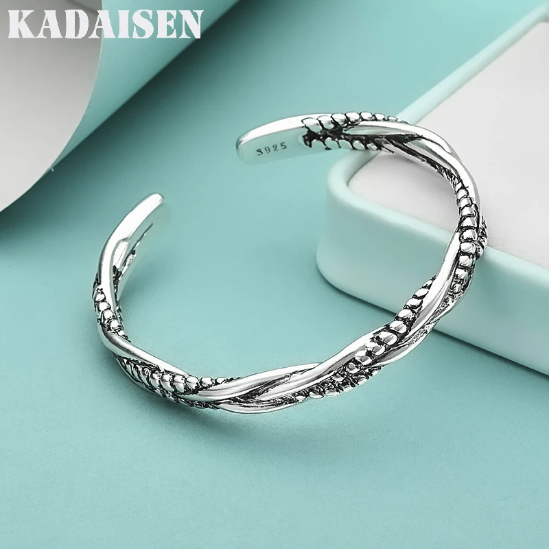 

Hot Charms 925 Sterling Silver Twisted Woven Bracelet For Man Women Jewelry Fashion Retro Original Handmade Opening Bangle Gifts