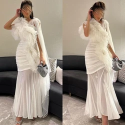 Customized Prom DressesSimple V-neck Sheath Quinceanera  Fold TulleChiffon Occasion Evening Gown vestido de fiesta elegante para