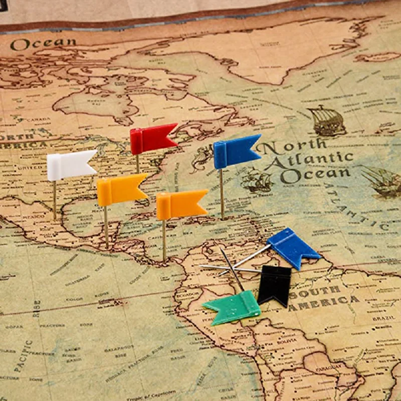 100 قطعة/الوحدة العلم شكل دبوس طويل Thumbtacks الملونة لوحة الفلين خريطة علامة دبوس للمنزل مكتب جدار الإبهام تك أدوات الديكور