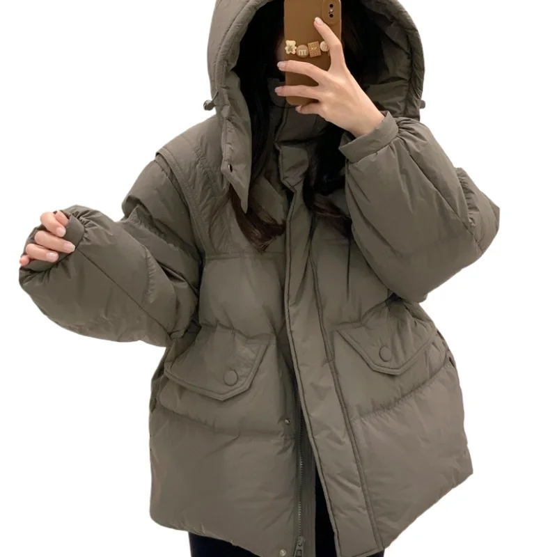 المرأة قصيرة أسفل سترة 2025 جديد وصول الشتاء شبه فضفاضة تناسب الاغراء تنوعا عادية الوقوف طوق معطف دافئ #6