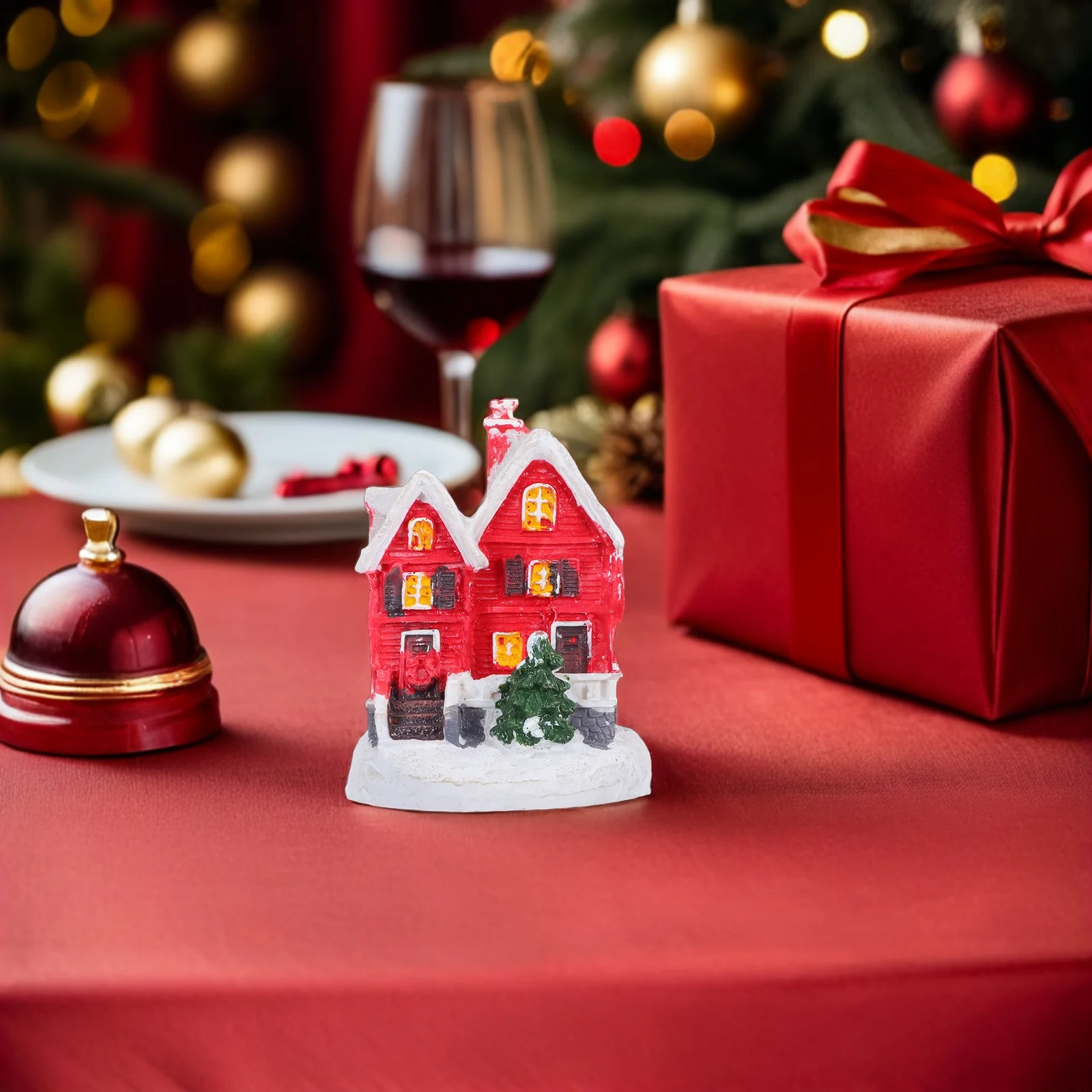 

Small Resin Christmas Village Festive Winter Ornament for Indoor Outdoor Mini Garden Bonsai Landscape Display Home Holiday