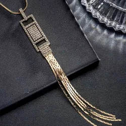 SINLEERY Long Tassels Square Pendant Necklace Gold Color Chain On Neck Statement Fashion Jewelry MY023