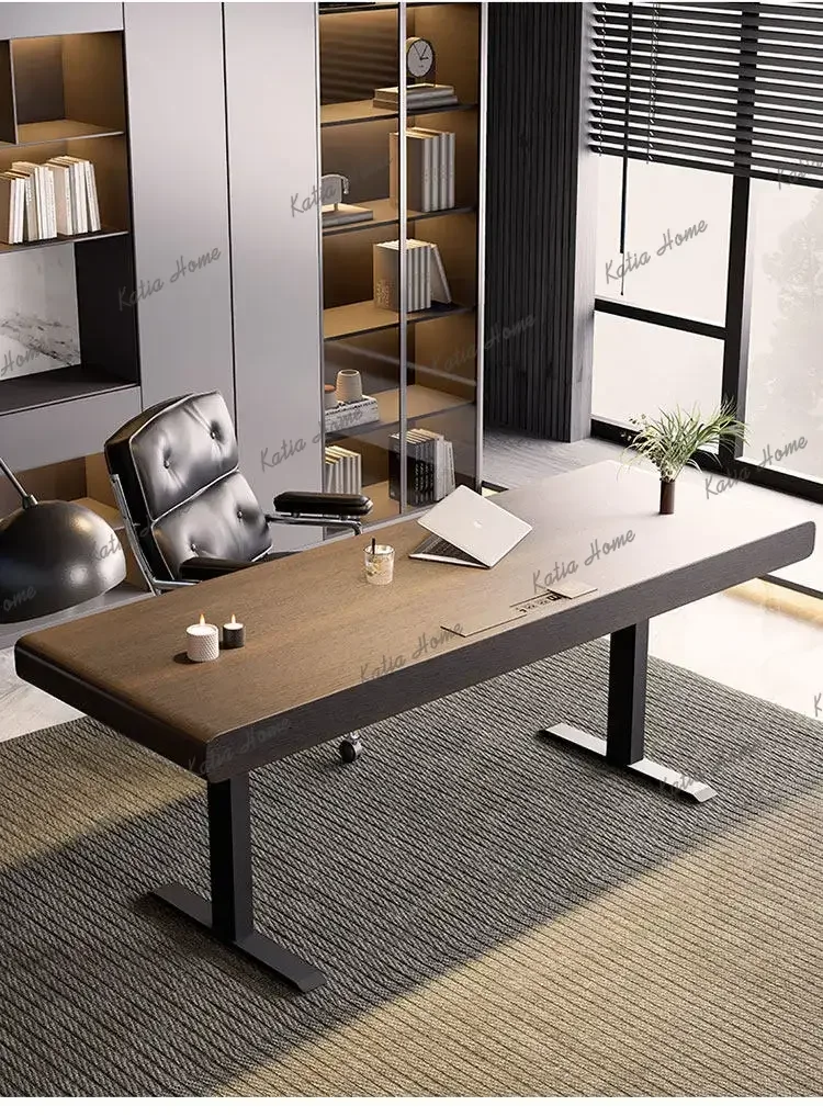 YJ  Electric Lifting Rounded Corner Desk Light Luxury Modern Solid Wood Study Italian Minimalist Computer Desk Workbench Home