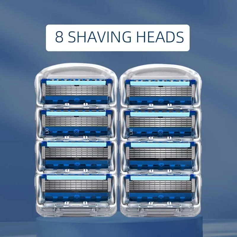 Manual Shaving For Men Replace Head Five Layer Blade Eight Comfortable Shaving Blades The Latest Blue No Skin Damage Uncharged