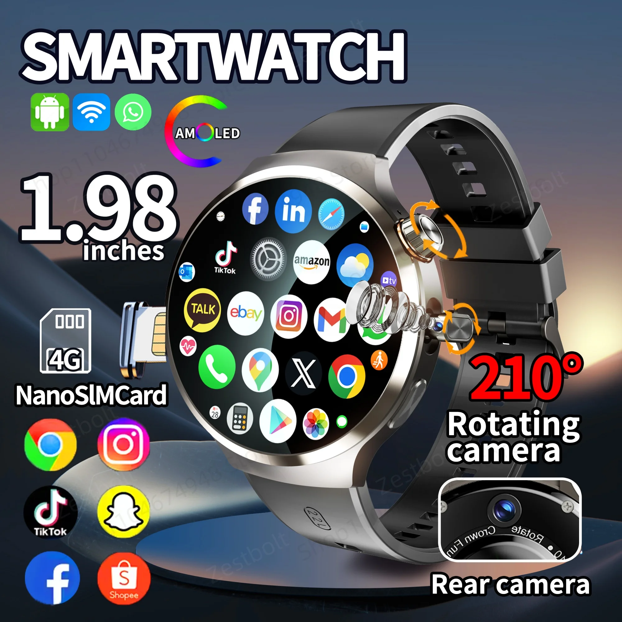 

4G 5G Cellular Version Android 13.0 Smartwatch GPS Smart Watch With 190° Rotary Camera Dual System WIFI Google Play Store