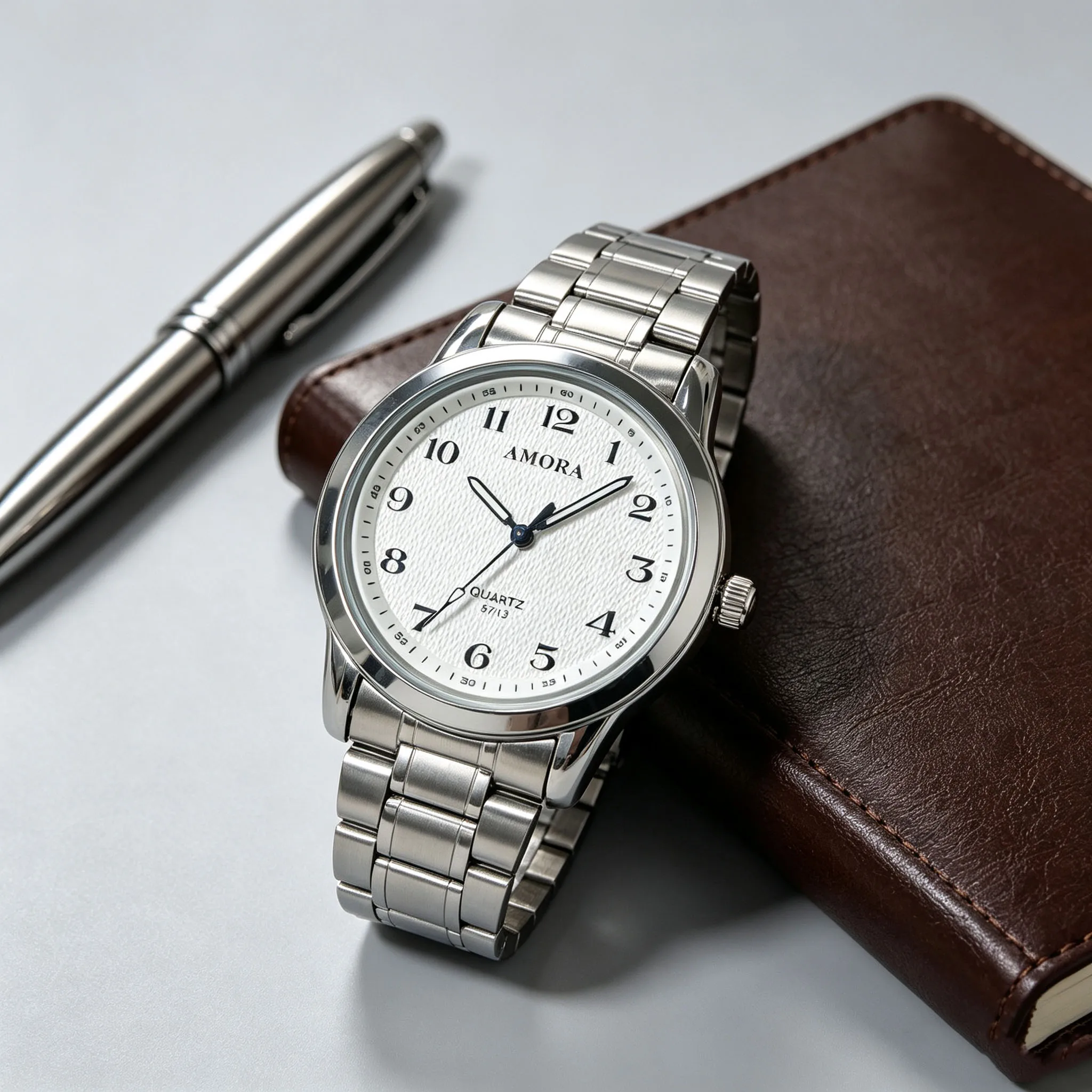 Classic round men's stainless steel bracelet luminous calendar luxurious and fashionable quartz men's water-resistant business c