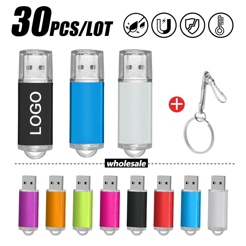 30pcs/lot cheap USB flash drive fashion 16GB 32GB 4GB 64GB silver metal pendrive flash memory stick pen drive usb stick disk