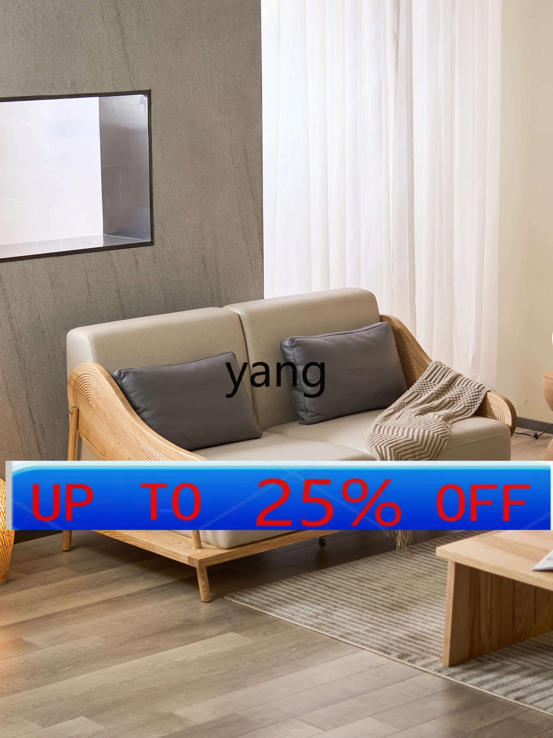 

CX Solid Wood Sofa Small Apartment White Wax Wood Living Room Straight Row Technology Cloth Sofa